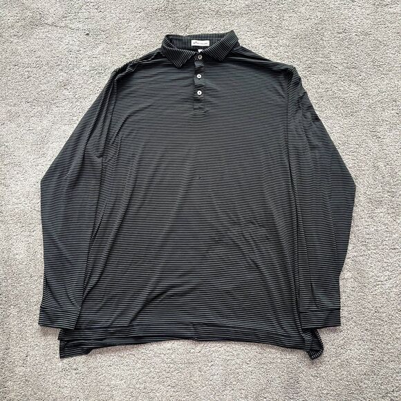 Peter Millar Crown Shirt Mens XL Gray Stripe Lyons Long Sleeve Polo - Picture 1 of 6